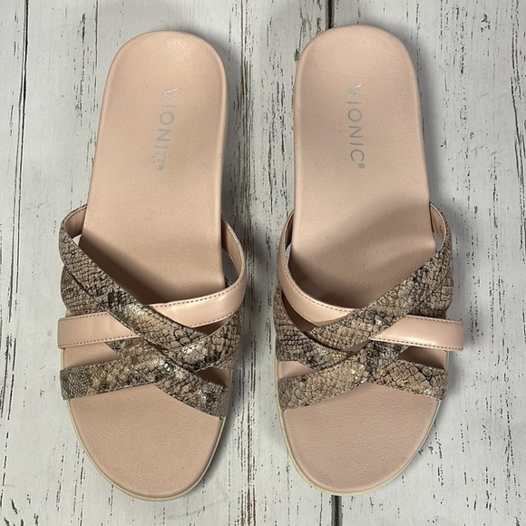 Vionic Dava Boa Blush Pink Snakeskin Nubuck Slide Womens Sandal Size 6.5 - Picture 3 of 13